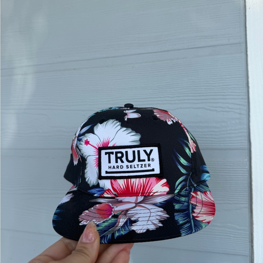 TRULY Seltzer Floral Snapback Hat - Black with Pink & White Flowers